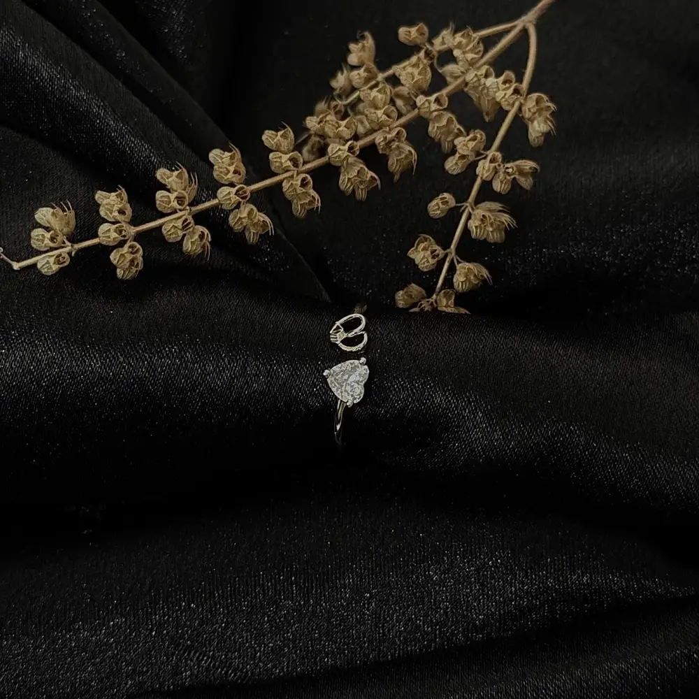 Elegant Heart Solitaire Ring with Lock & Key Charm
